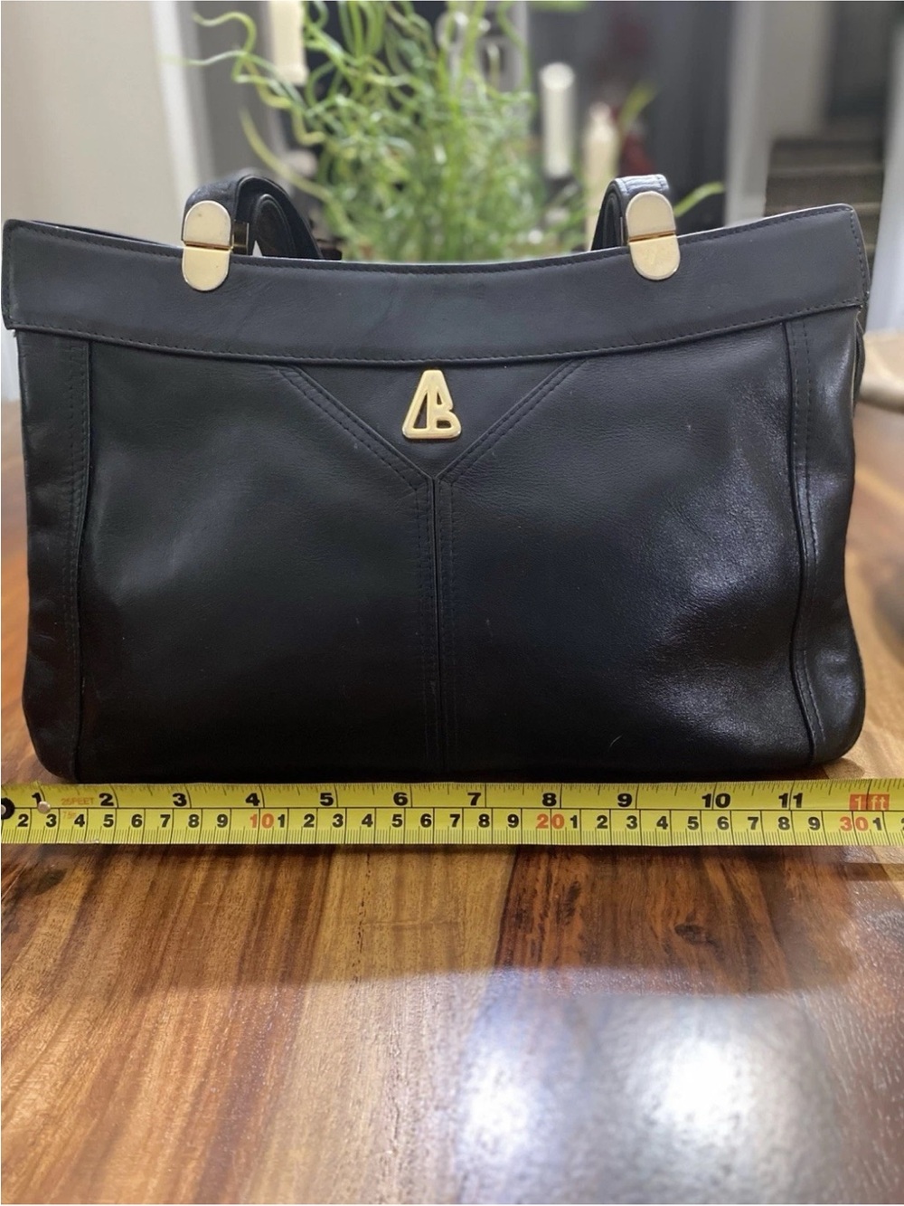 Vintage La Belle Montreal Black Leather Women's Tote Bag with Gold Hardware
